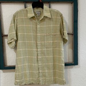 Ron Chereskin Linen Blend Men’s button down Shirt Size L Olive Windowpane.